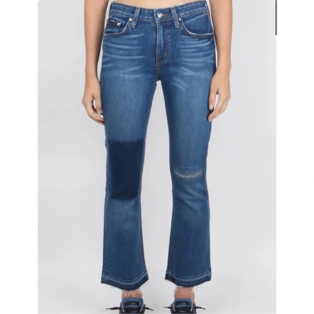 Derek Lam 10 Crosby -Sz 29 BLUE GIA MID-RISE CROPPED FLARE DENIM JEANS PATCHWORK